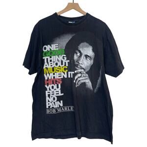 Bob Marley Band T-Shirt Men's Size XL Black One Good Thing About Music Print